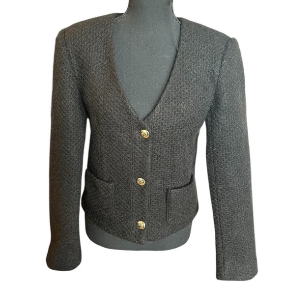 ANINE BING Anitta Black Boucle Tweed Jacket with Gold Buttons - Picture 2 of 7